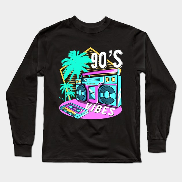 90s Vibes Outfit Retro Aesthetic 1990s Costume Retro Party Long Sleeve T-Shirt by MerchBeastStudio